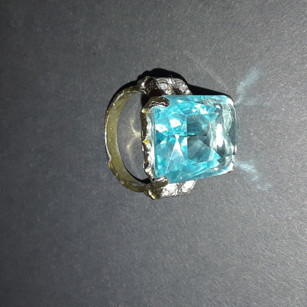 Sterling Silver Size 6 Woman's Ring With Faux Blue Stone and Diamonds